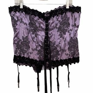 Vintage Intimate Attitudes purple and black floral lace up bustier